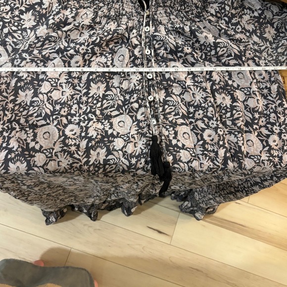 Cleobella Shiva Midi Dress Tripura Block Print Gray White V Pockets Boho Large - Picture 7 of 10